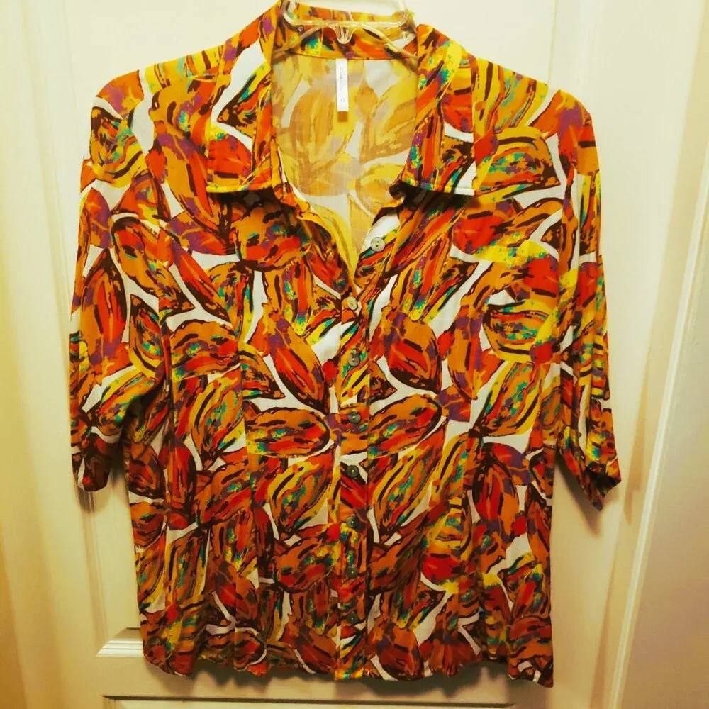 Lorraine Linen-Bamboo Blouse - Orange Crushed! - Picture 3 of 14
